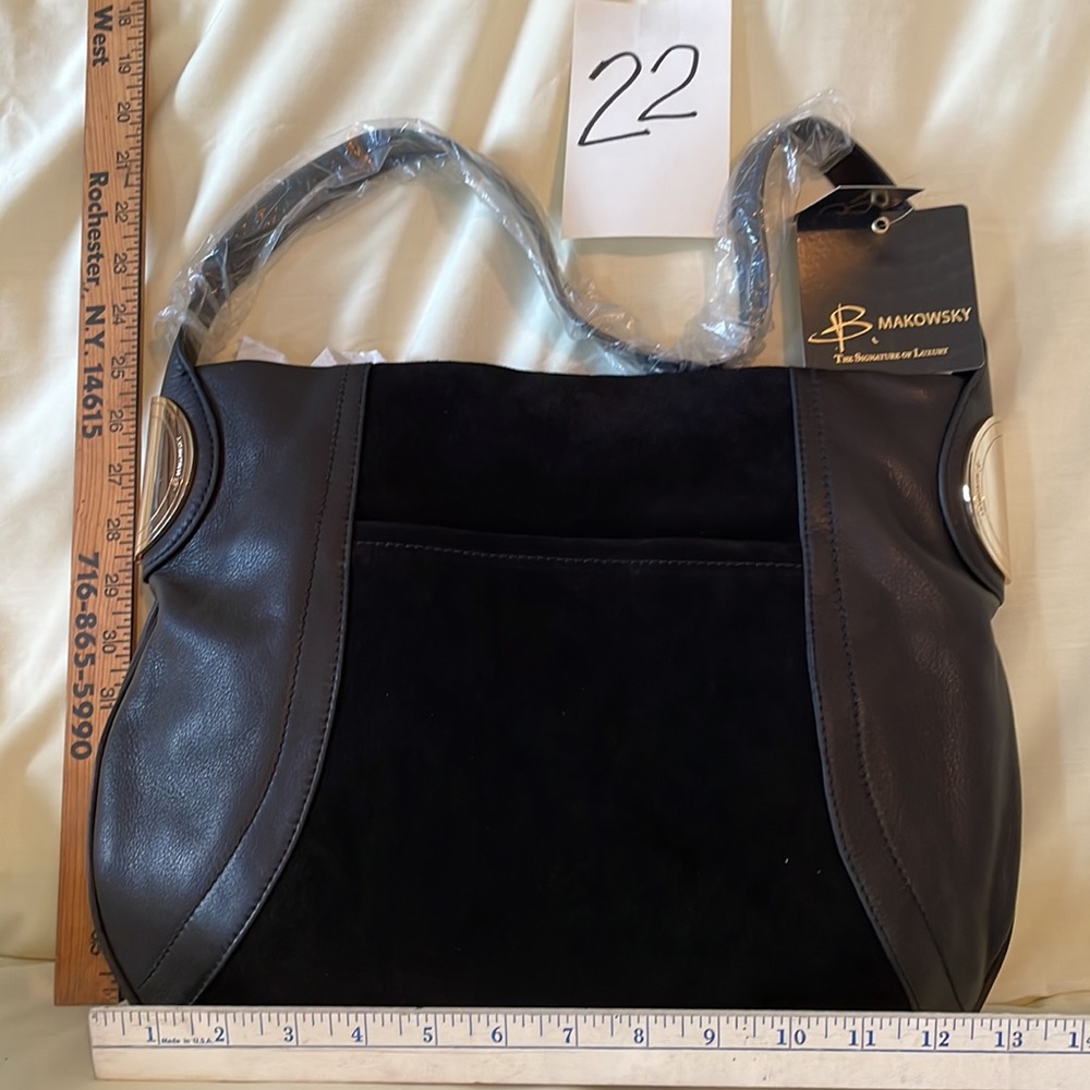 Brand new never used B Makowsky leather and suede Hobo Bag with hinge hardware